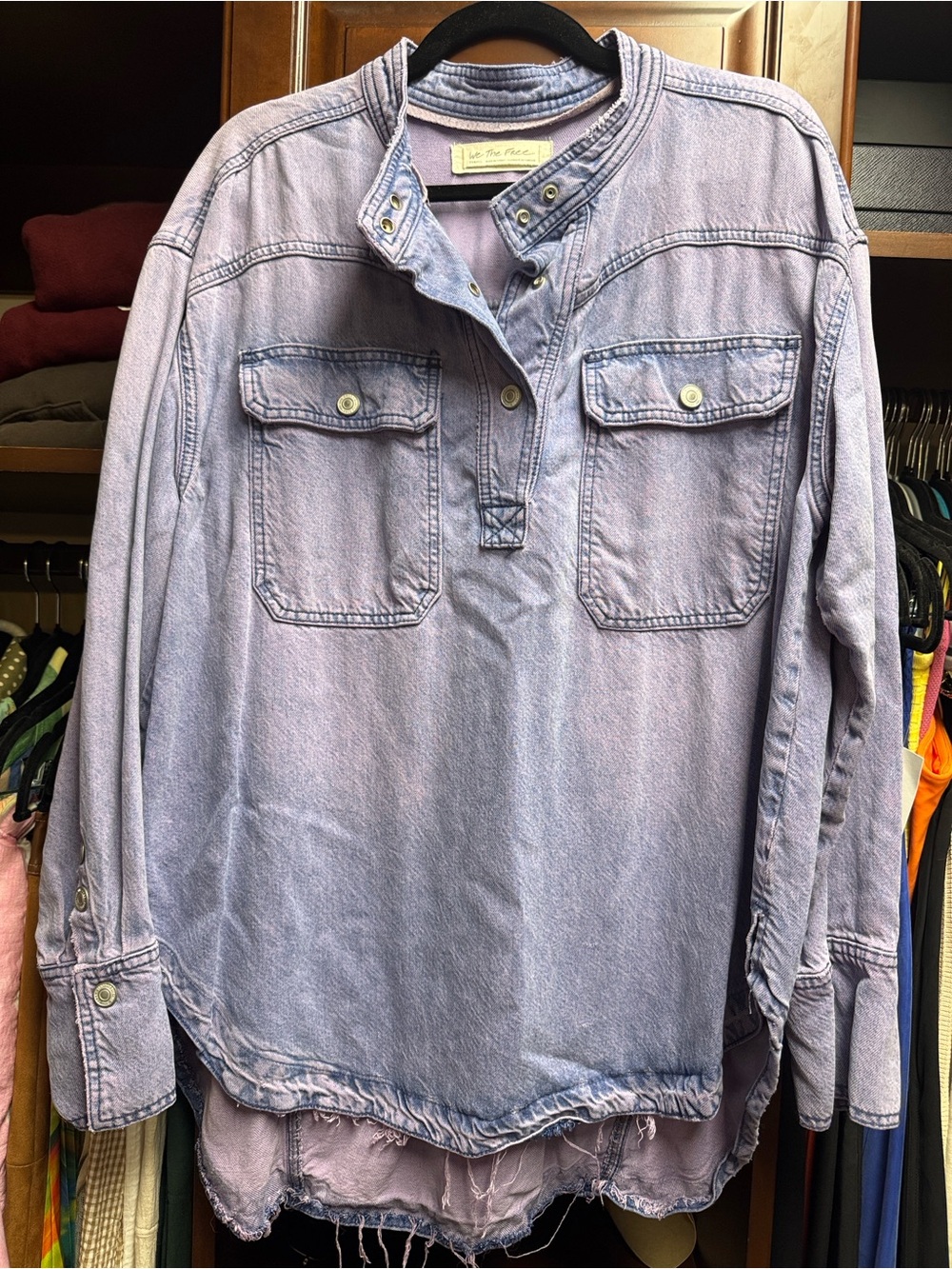 Free People We The Free Purple Denim Trapeze Top